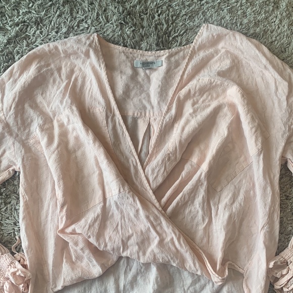 ALL SAINTS Crossover High Lo Flowy Blouse Blush Pink - Picture 4 of 16